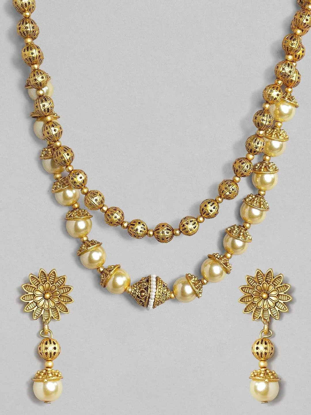 Rubans 22K Gold Plated Handcrafted Layered Filigree Necklace Set