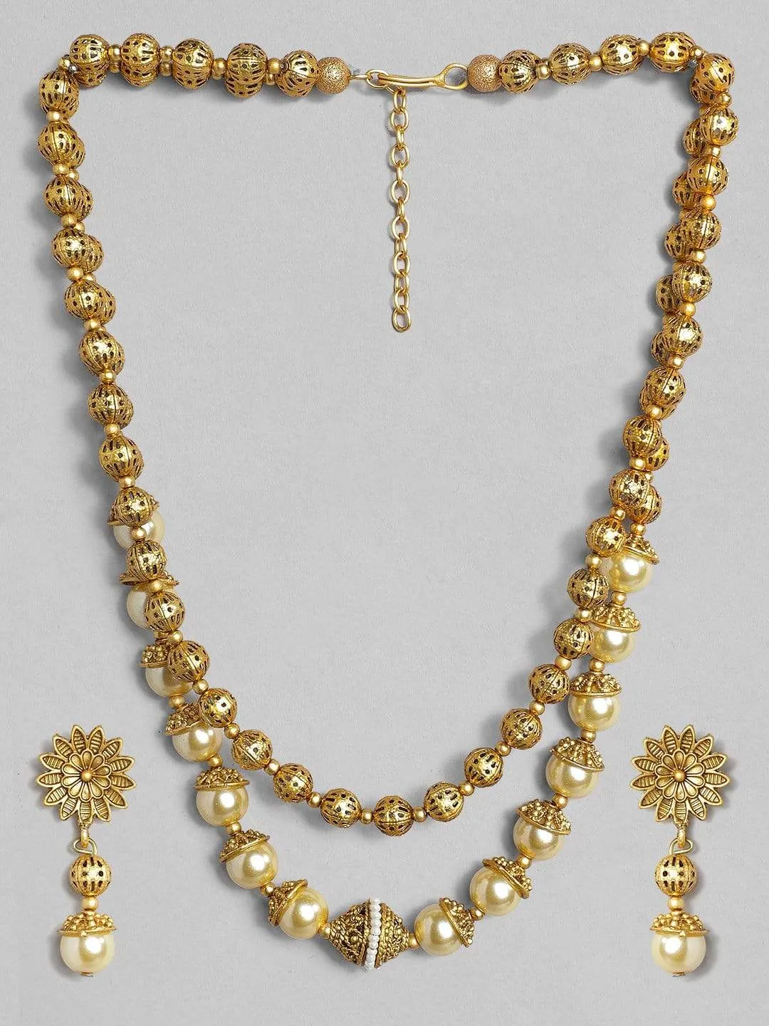 Rubans 22K Gold Plated Handcrafted Layered Filigree Necklace Set