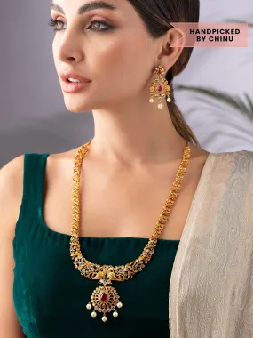 Rubans 24K Gold Plated Handcrafted Ruby Stone Tradional Necklace Set Rubans 24K Gold Plated Handcrafted Ruby Stone Tradional Necklace Set