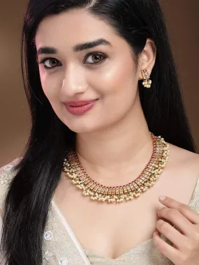 Rubans 24K Gold Plated Handcrafted Ruby Stone with Pearls Necklace Set Rubans 24K Gold Plated Handcrafted Ruby Stone with Pearls Necklace Set