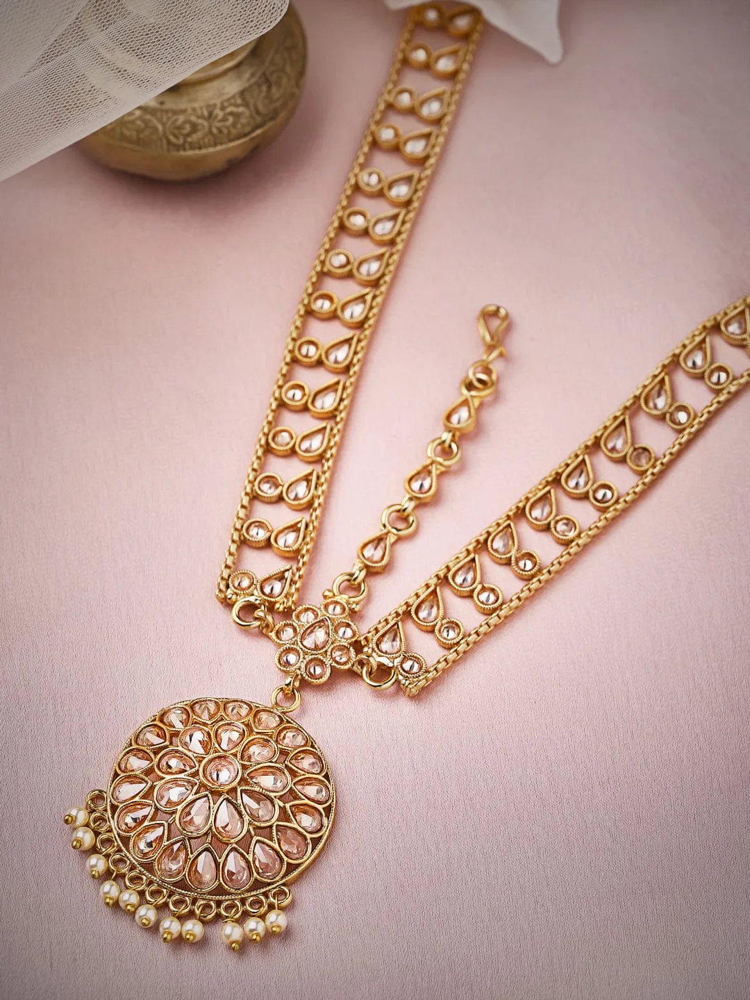 Rubans 24K Gold Plated Handcrafted Ruby Studded  Mathapatti