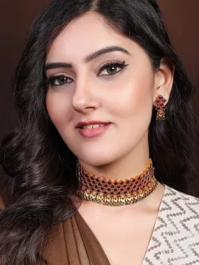 Rubans 24K Gold-Plated Purple & Green Ruby-Studded Handcrafted Jewellery Set Rubans 24K Gold-Plated Purple & Green Ruby-Studded Handcrafted Jewellery Set