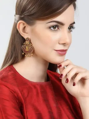 Rubans Finely Handcrafted Gold Plated CZ And Ruby Studded Chandbali Earrings Rubans Finely Handcrafted Gold Plated CZ And Ruby Studded Chandbali Earrings