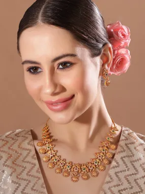 Rubans Gold Plated  CZ Studded Floral Temple Jewellery Set Rubans Gold Plated  CZ Studded Floral Temple Jewellery Set