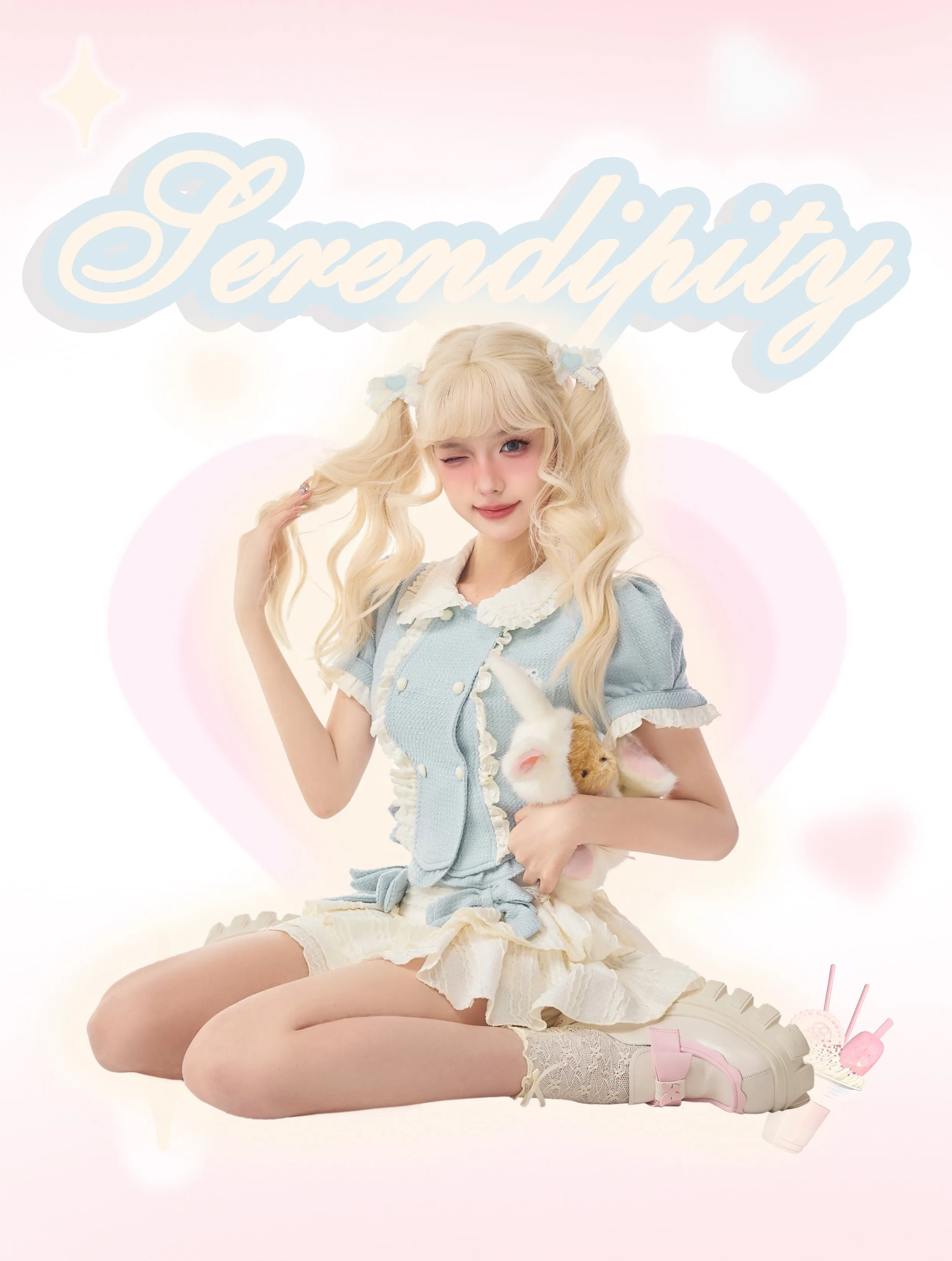 Serendipity Cream Baby Blue Textured Layer Skirt