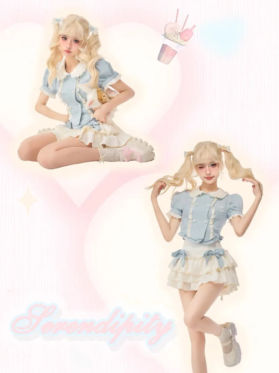 Serendipity Cream Baby Blue Textured Layer Skirt