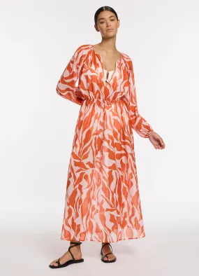 Sereno Ditsy Long Sleeve Maxi Dress - Coral Sereno Ditsy Long Sleeve Maxi Dress - Coral