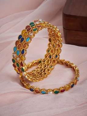 Set of 4 Gold-Plated Multicolored Stone-Studded Bangles Set of 4 Gold-Plated Multicolored Stone-Studded Bangles