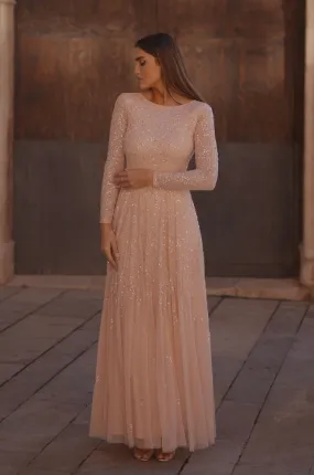 Sila Long Sleeve Embellished Maxi Dress in Blush Pink Sila Long Sleeve Embellished Maxi Dress in Blush Pink