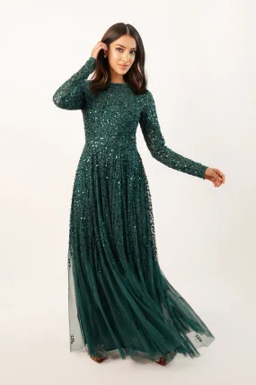 Sila Long Sleeve Embellished Maxi Dress in Emerald Green Sila Long Sleeve Embellished Maxi Dress in Emerald Green