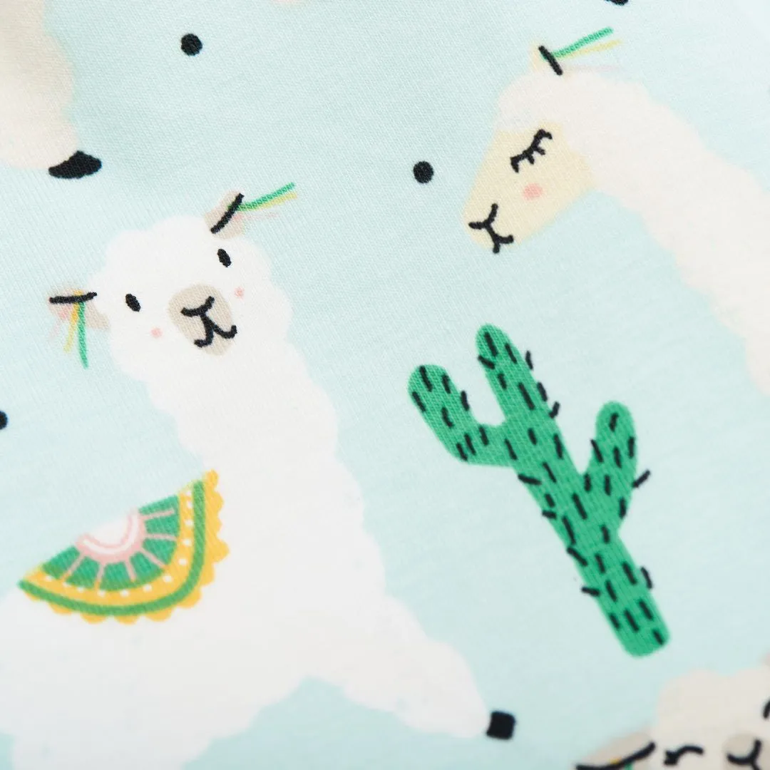 Sleeveless dress "Alpakas Turquoise/Baby Pink"