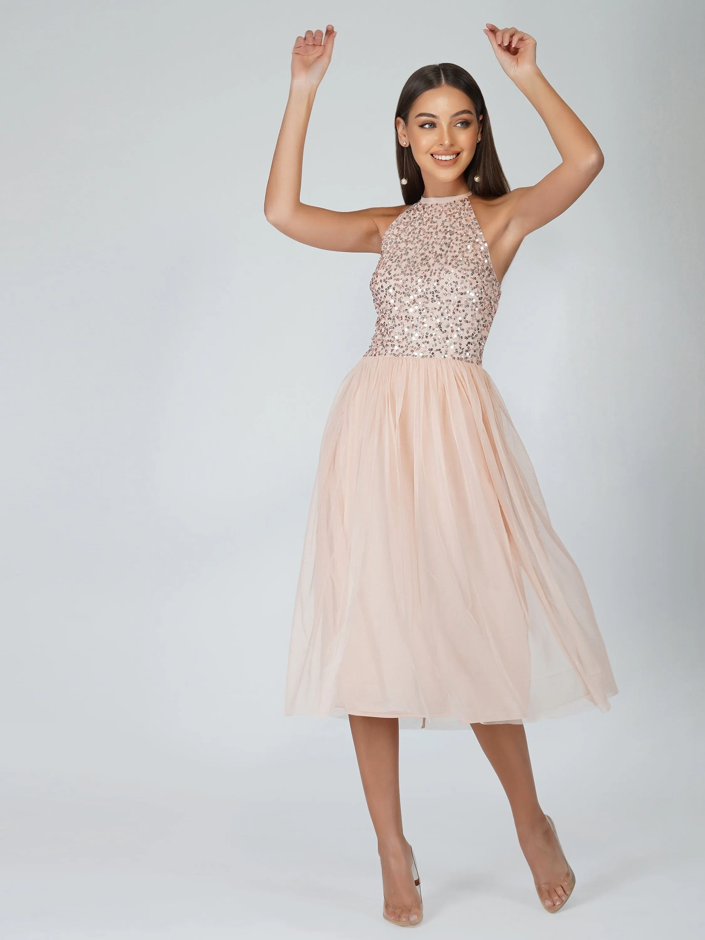 Sprinkle Blush Pink Bridesmaid Midi Dress