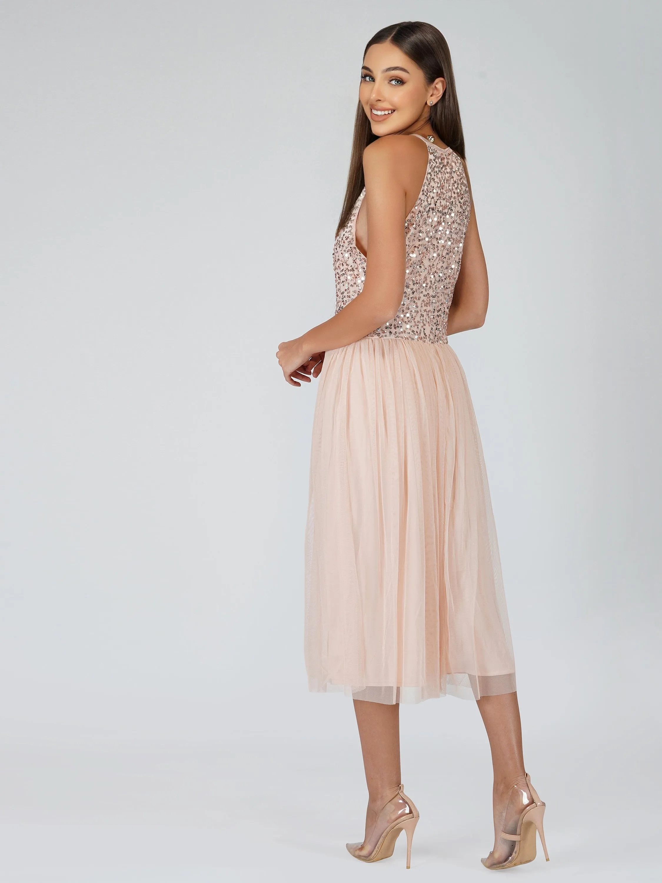 Sprinkle Blush Pink Bridesmaid Midi Dress