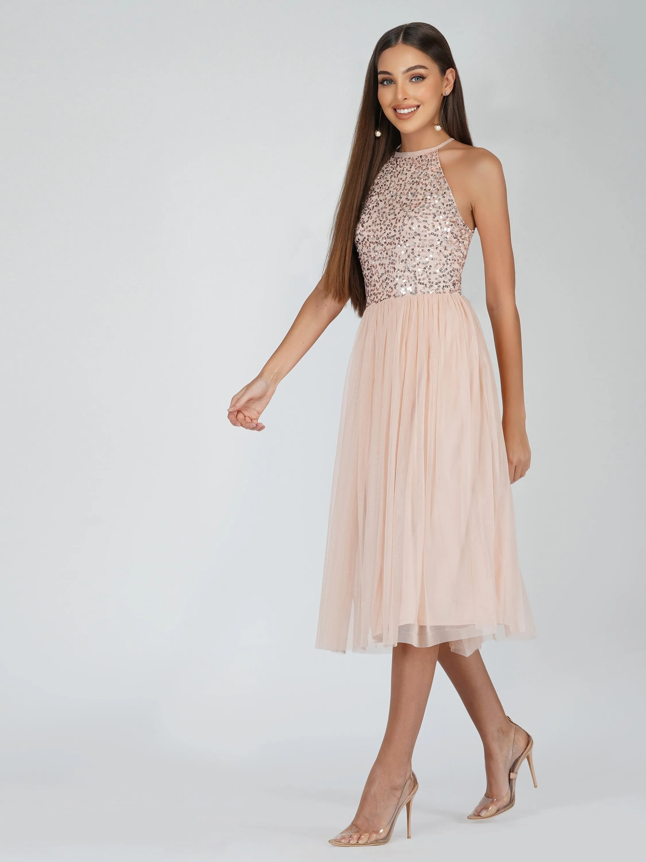 Sprinkle Blush Pink Bridesmaid Midi Dress