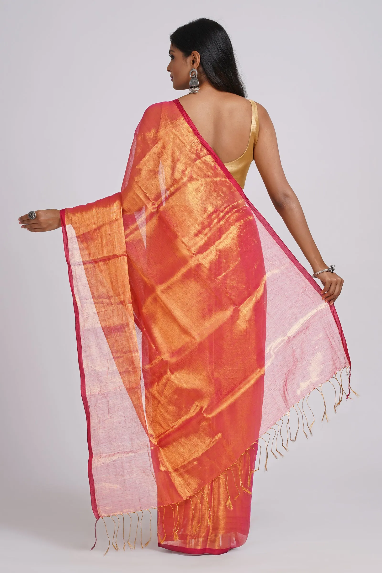 Teejh Hiraadiya Red Organic Tissue Silk Saree