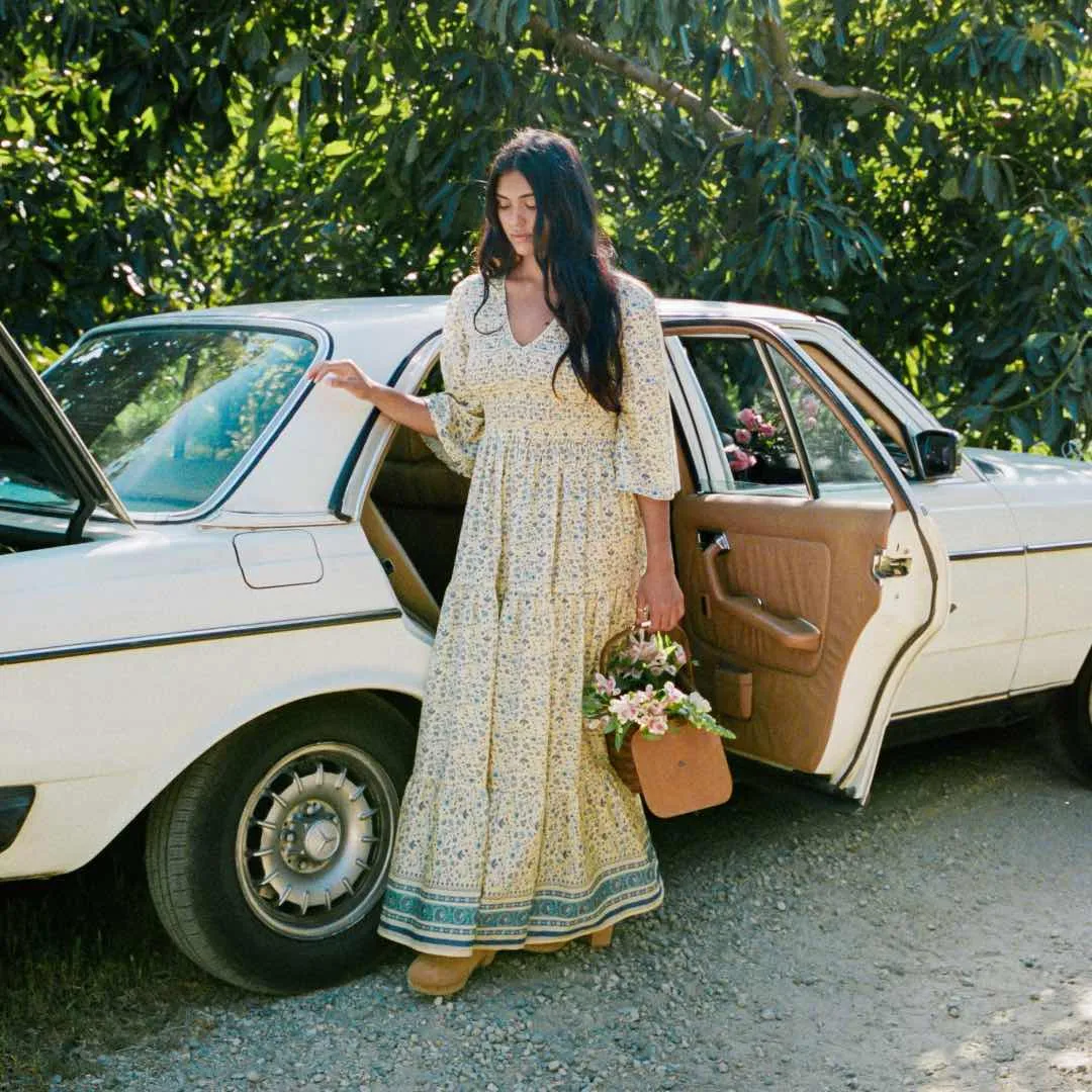 The Basil Dress Petites | Larkspur Ditsy Field Silk-Cotton