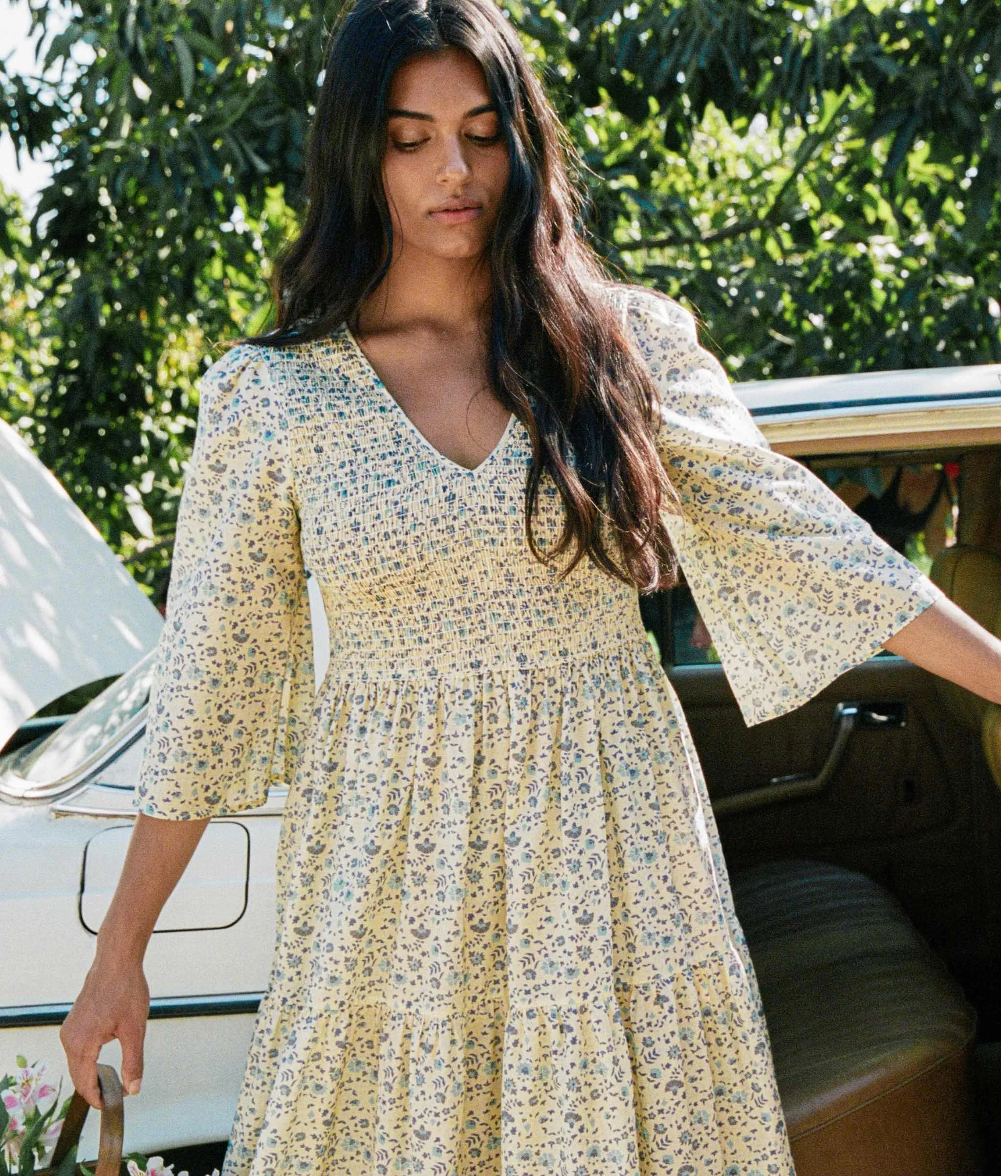 The Basil Dress Petites | Larkspur Ditsy Field Silk-Cotton