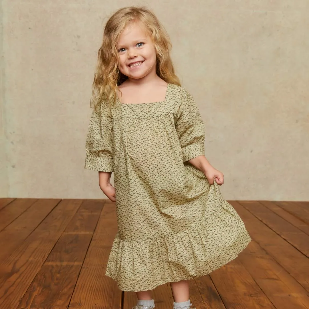 The Bianca Dress Kids | Geo Ditsy Sage