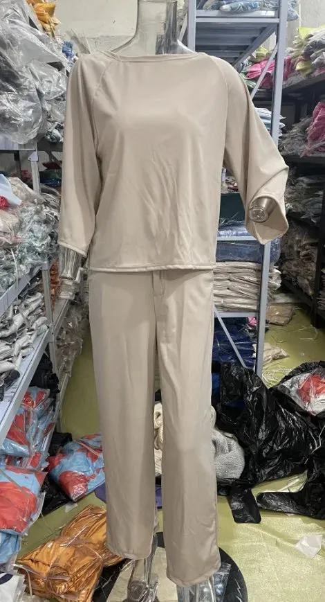 Two Piece Set Women Batwing Sleeve Top and Flare Pants Suit