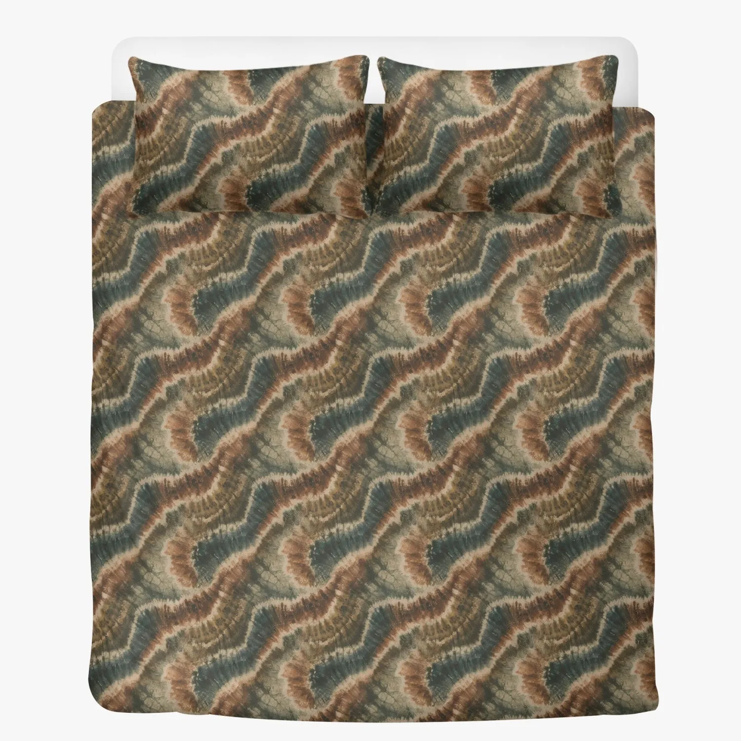 Vampire Art 3-Piece Retro Polyester Bedding Set - Green and Brown Tie Dye