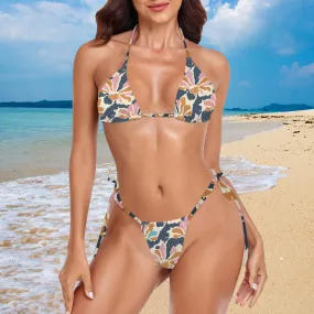 Vampire Art Glam Halter String Bikini Swimsuit Set - Retro Florals in Navy Blue Vampire Art Glam Halter String Bikini Swimsuit Set - Retro Florals in Navy Blue