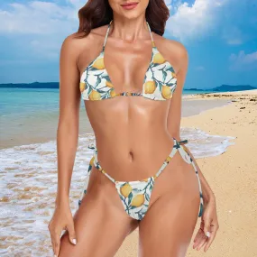 Vampire Art Glam Halter String Bikini Swimsuit Set - Retro Lemons in White Vampire Art Glam Halter String Bikini Swimsuit Set - Retro Lemons in White