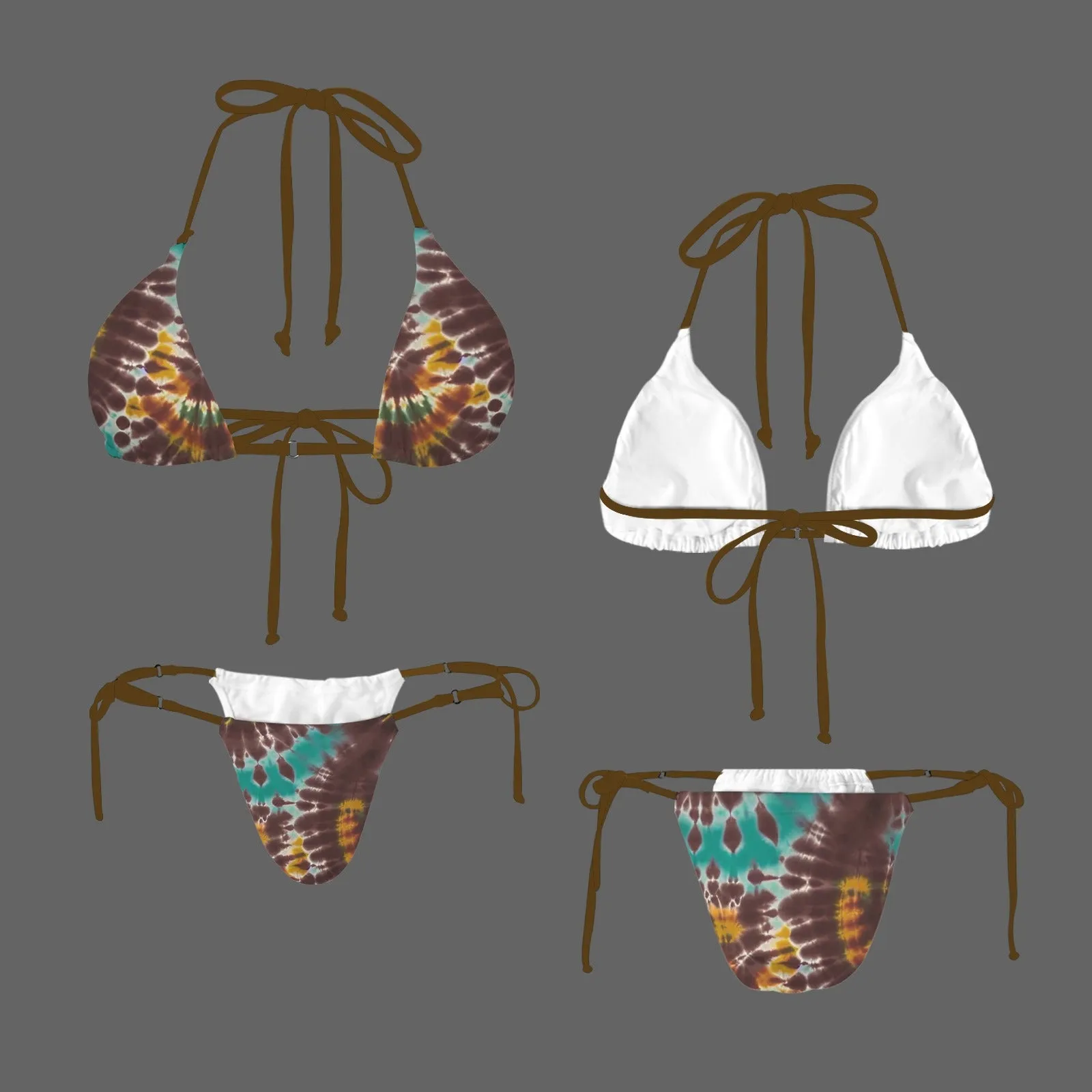 Vampire Art Glam Halter String Bikini Swimsuit Set - Tie Dye in Earthy Colours