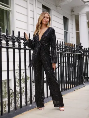 Winona Sequin tie Jumpsuit / Black Winona Sequin tie Jumpsuit / Black
